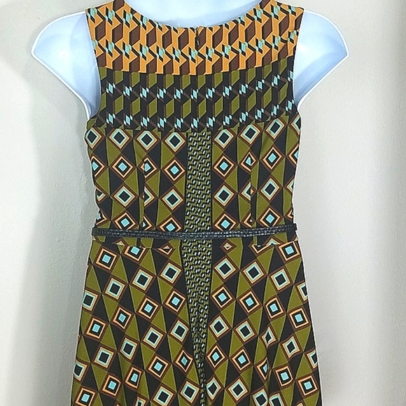 AGB Geometric Print Midi Dress Jewel Neck Sleeveless Career Office Teacher Artsy - Picture 6 of 8